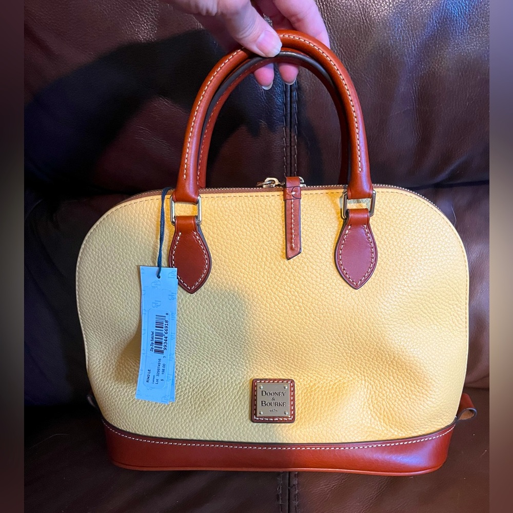 Dooney & Bourke zip zip satchel yellow with brown trim